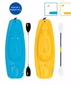Pelican Sport Kayaks, SUP, Boats And Sleds Combo - 2 Solo Kids Kayaks With Paddles - Yellow/Blue